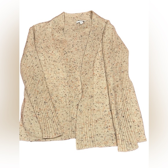 New York & Company Sweaters - New York & Co. Cream Confetti Open Front Cardigan Sweater With Ribbed Detail